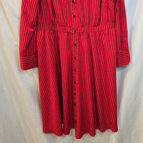 Glamour X Lane Bryant Button Up Dress 18 Red Black Pinstripe Elastic Waist - Picture 11 of 12